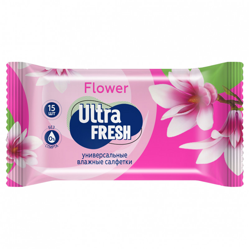 Влажные салфетки Flower & Fruit 15шт  от Ultra Fresh + 1