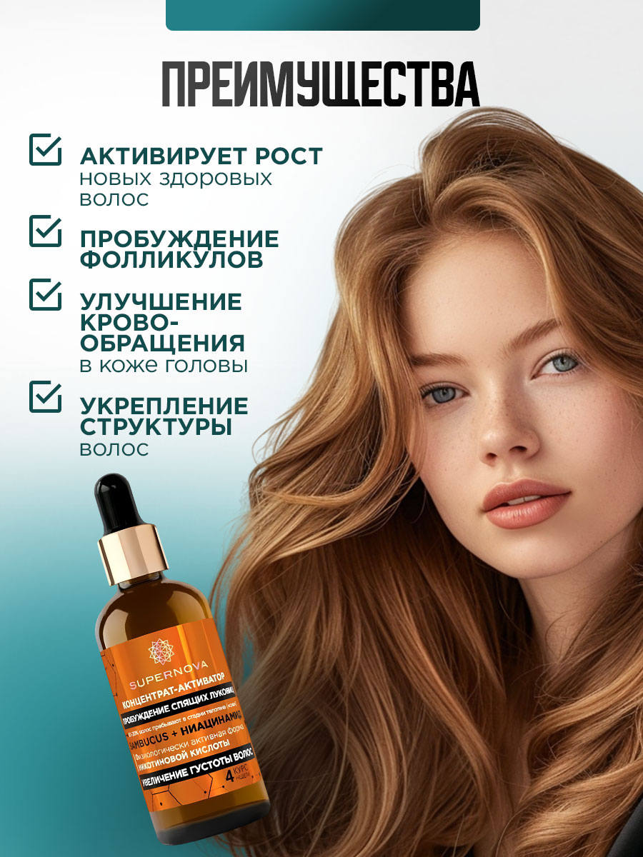Концентрат-активатор Пробуждение спящих луковиц Увеличение густоты волос 100мл от Supernova + 3