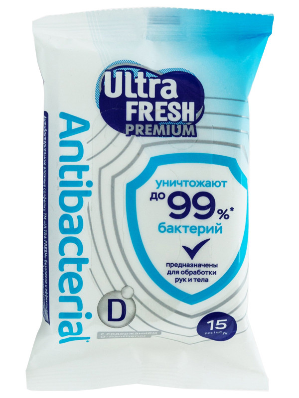 Premium Antiseptic Влажные салфетки 15шт от Ultra Fresh + 1