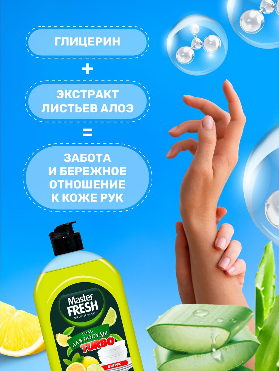 Turbo Гель для мытья посуды Цитрус 500мл от Master Fresh + 3