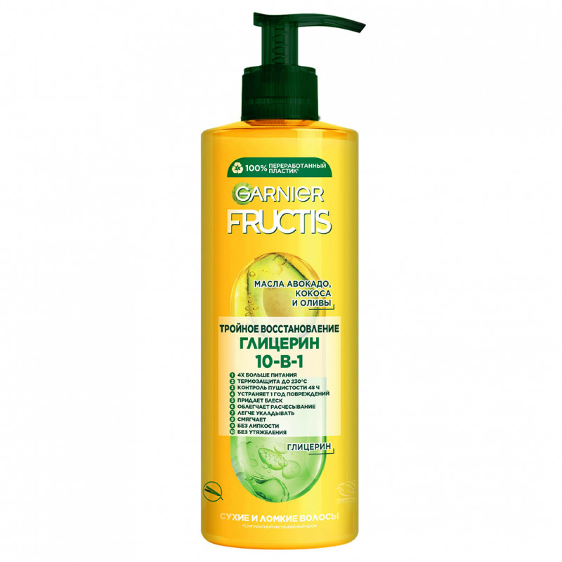 Fructis Крем для волос несмываемый Тройное восстановление 10в1 для сухих и ломких волос 400мл от Garnier + 1