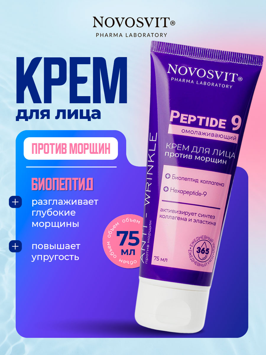 Крем для лица Омолаживающий против морщин Peptide9 75мл от Novosvit + 3