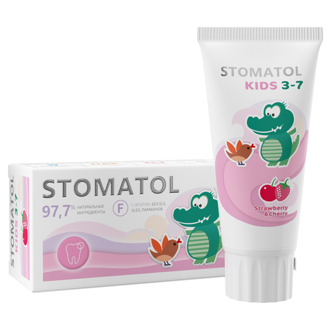 Зубная паста детская 3-7 лет Strawberry & Cherry 50г от Stomatol + 6