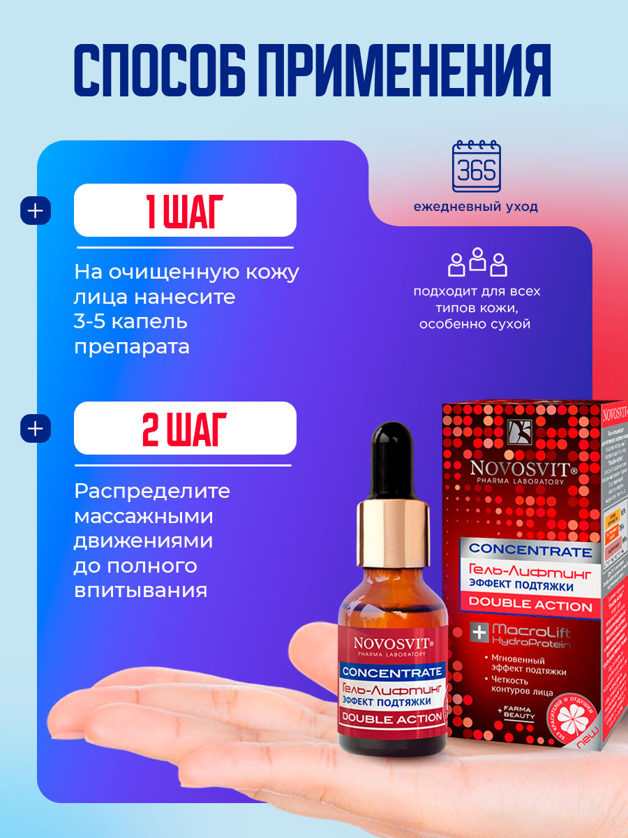 Concentrate Гель-лифтинг эффект подтяжки Double Action 25мл от Novosvit + 7