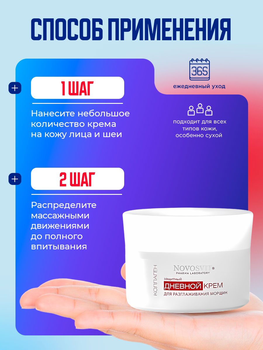 Anti-Wrinkle Защитный дневной Крем для разглаживания морщин 50мл от Novosvit + 8