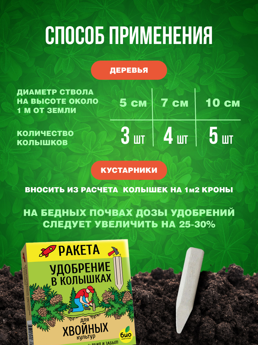 Удобрение Ракета для хвойных культур (колышки) 420г от Био-комплекс + 12