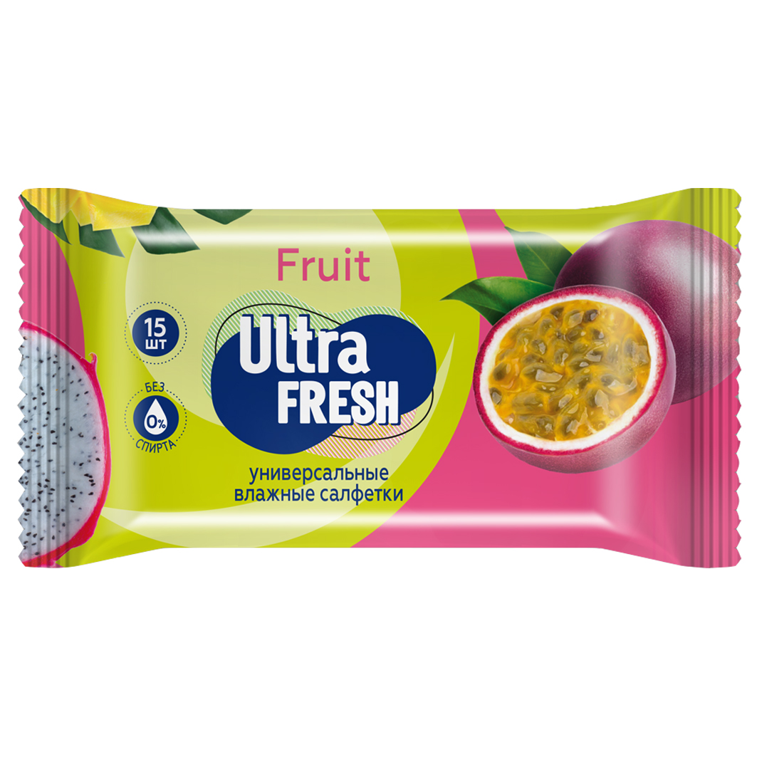 Влажные салфетки Flower & Fruit 15шт  от Ultra Fresh + 2