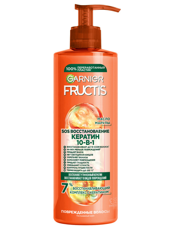 Fructis Крем-уход для волос несмываемый SOS Восстановление Спасатель волос 10в1 400мл от Garnier + 1