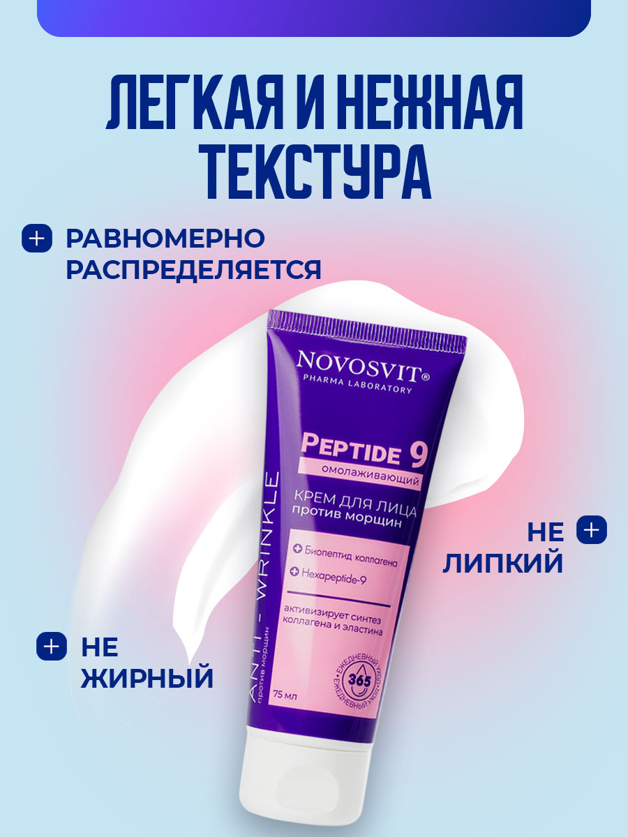 Крем для лица Омолаживающий против морщин Peptide9 75мл от Novosvit + 5
