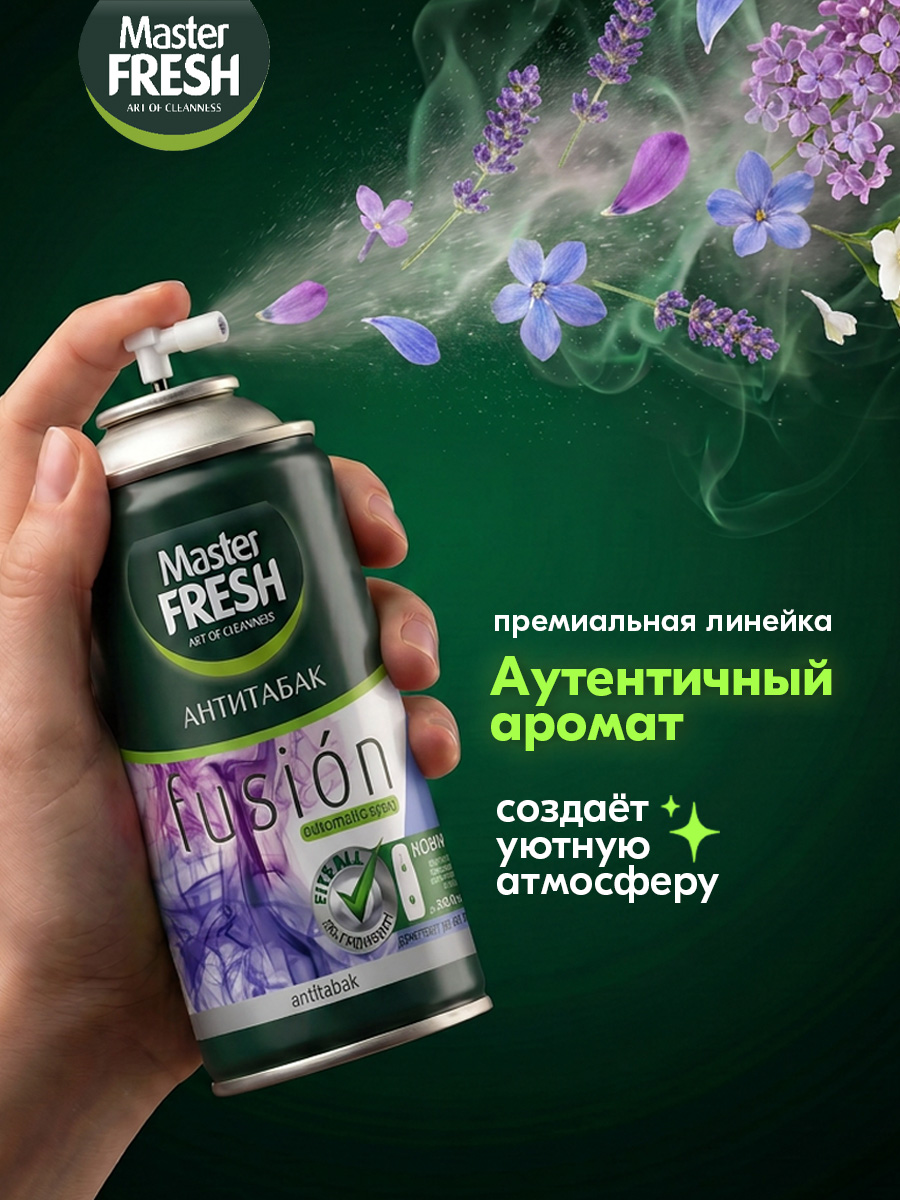 Освежитель воздуха Сменный баллон для автоматического спрея Антитабак 250мл от Master Fresh + 2