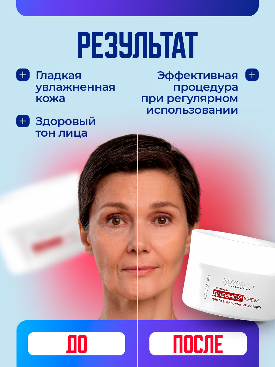 Anti-Wrinkle Защитный дневной Крем для разглаживания морщин 50мл от Novosvit + 7
