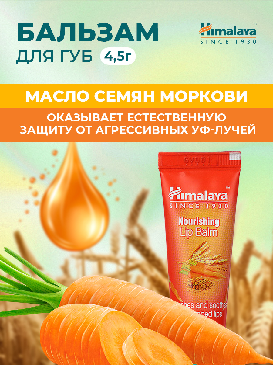Бальзам для губ Питательный с маслом ростков пшеницы 10г от Himalaya Since 1930 + 3