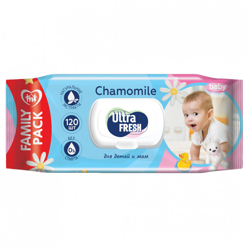 Cалфетки влажные для детей и мам 120шт с клапаном от Ultra Fresh + 1