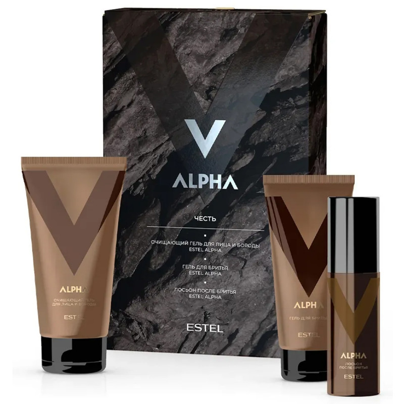 Alpha Набор Честь (Гель для лица и бороды 150мл + Гель для бритья 100мл + Лосьон после бритья 100мл) от Estel + 1