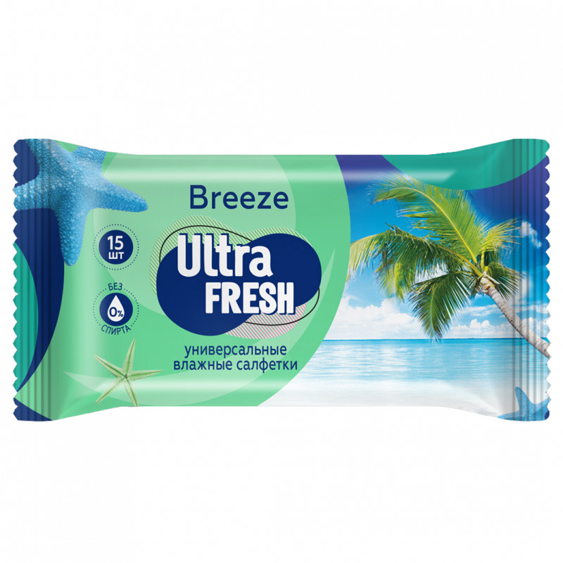 Универсальные Влажные салфетки Breeze 15шт от Ultra Fresh + 1