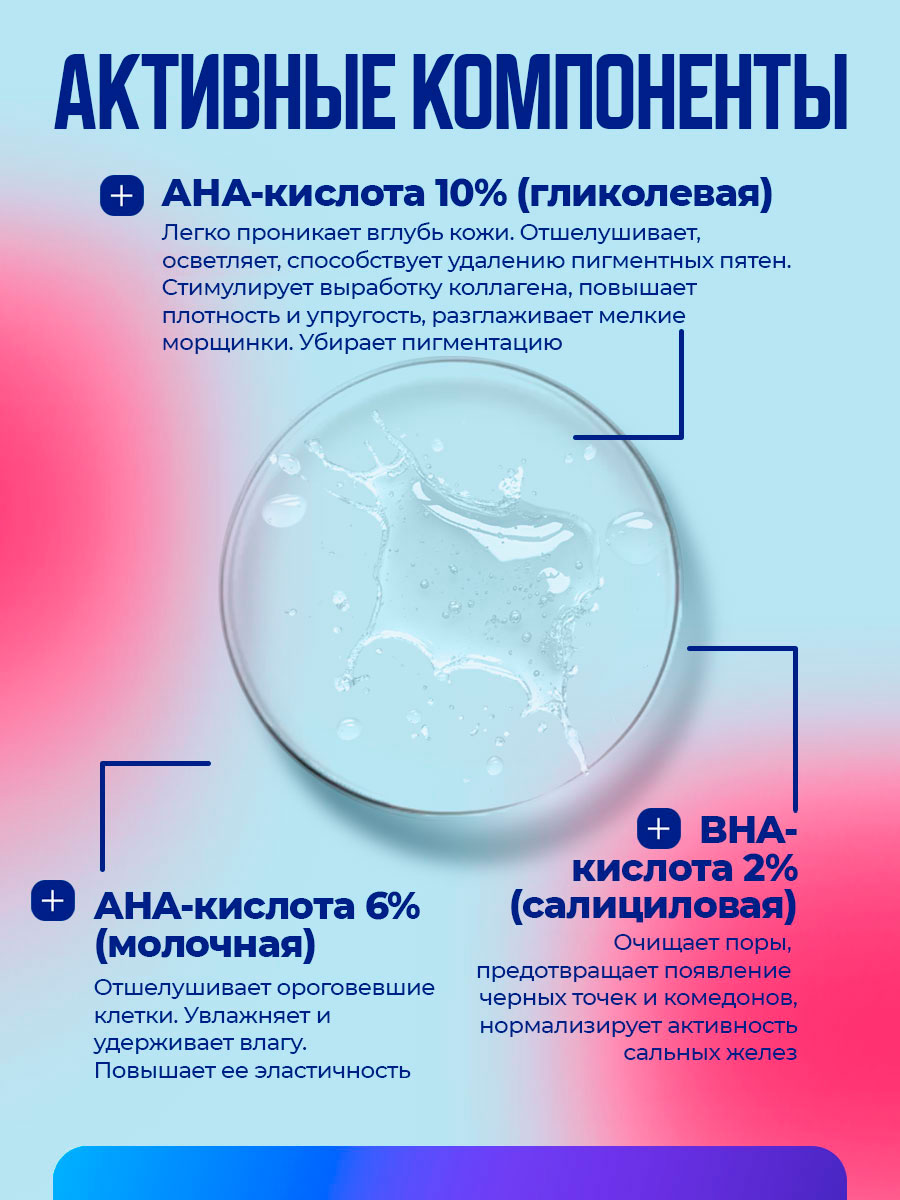 Тоник-пилинг для лица с гликолевой кислотой 200мл от Novosvit + 4